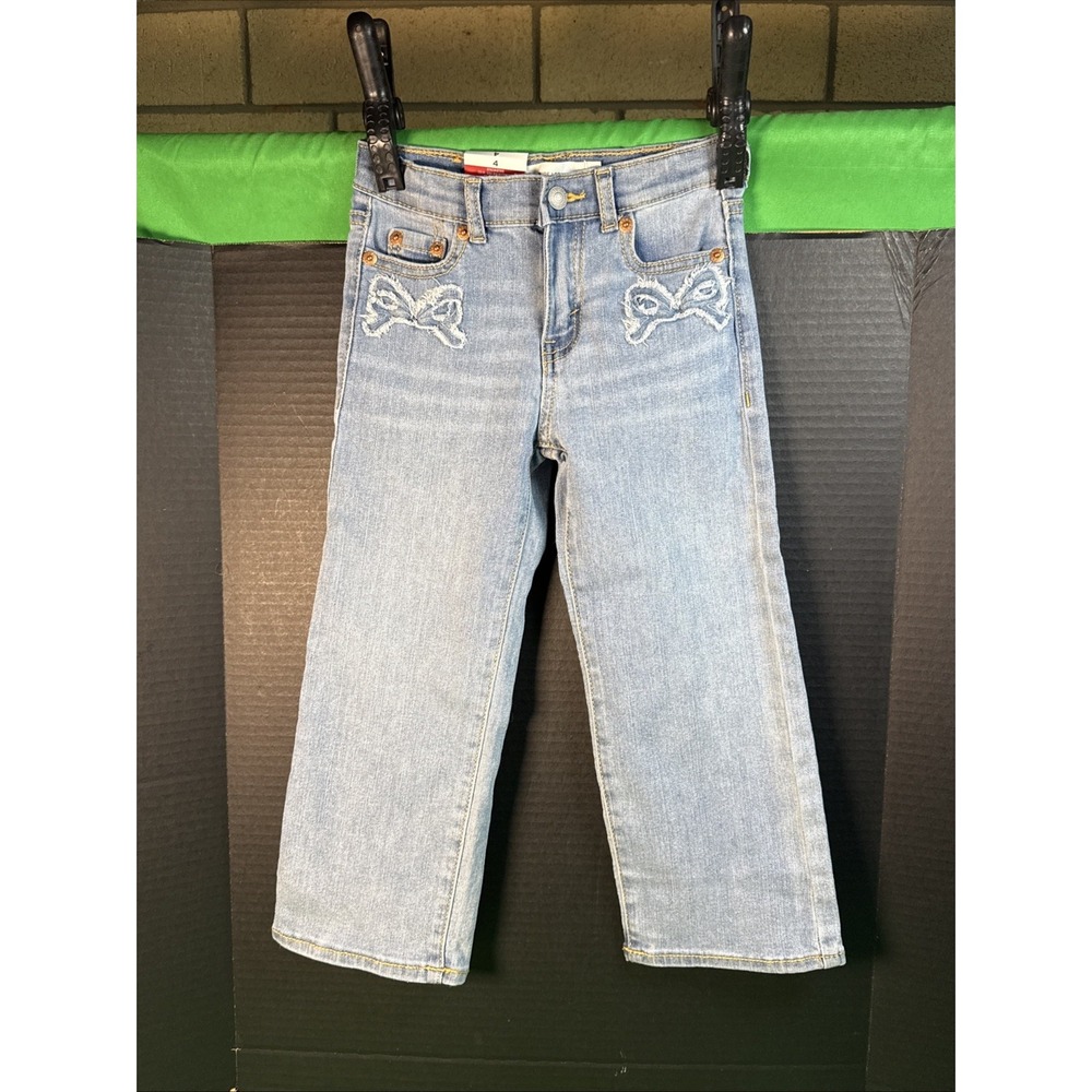 Levi's Girls Wide Leg Denim Jeans Size 4 Light Wash Bow Accents NWT